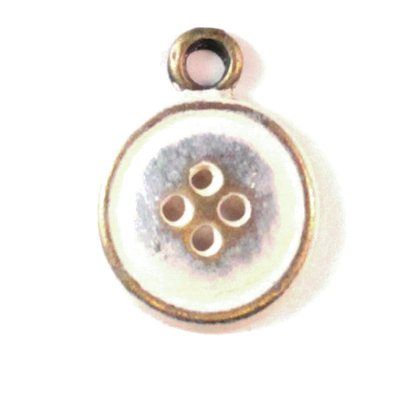 Button Charm - Hand-painted by artisans in Denver, CO. Available as a charm on card, 7 1/2” brass hook bangle bracelet, or 18” antique bronze ball chain necklace. Charms are ½” with a jump ring. Hypoallergenic, lead-free, and nickel-free.