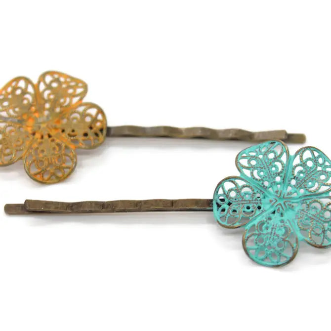 Posie Flower Filigree Bobby Pins Set of 2
