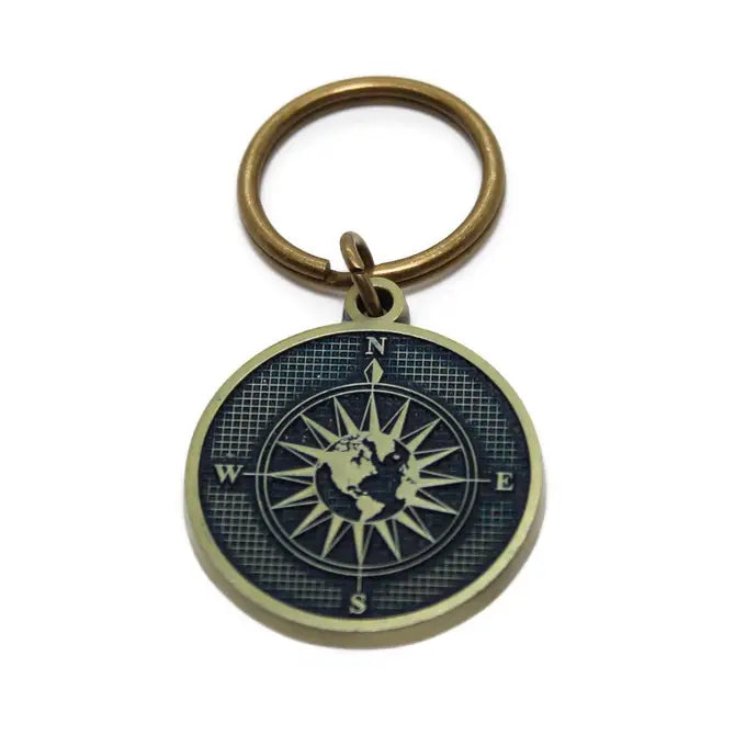 Hand-painted charm keychain with 'True North' message, 1 ½” charm on 1 3/4” bronze keychain, hypoallergenic, lead-free, nickel-free.