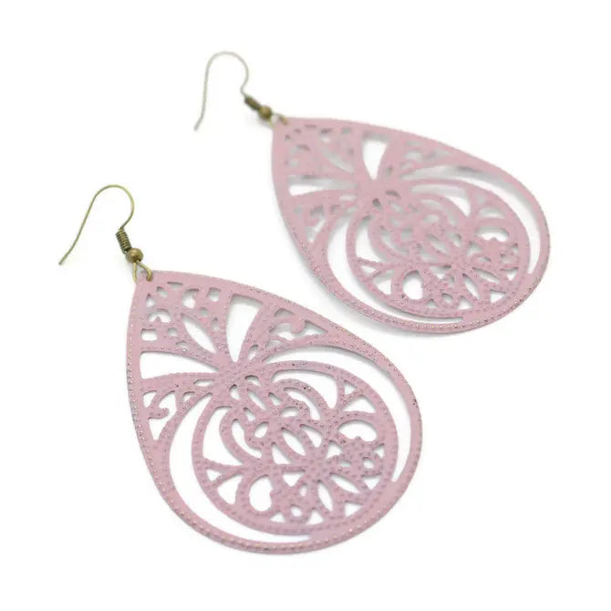Nomad Filigree Earrings with 3" drop, hand-painted in Denver, lightweight, hypoallergenic, lead-free, nickel-free.