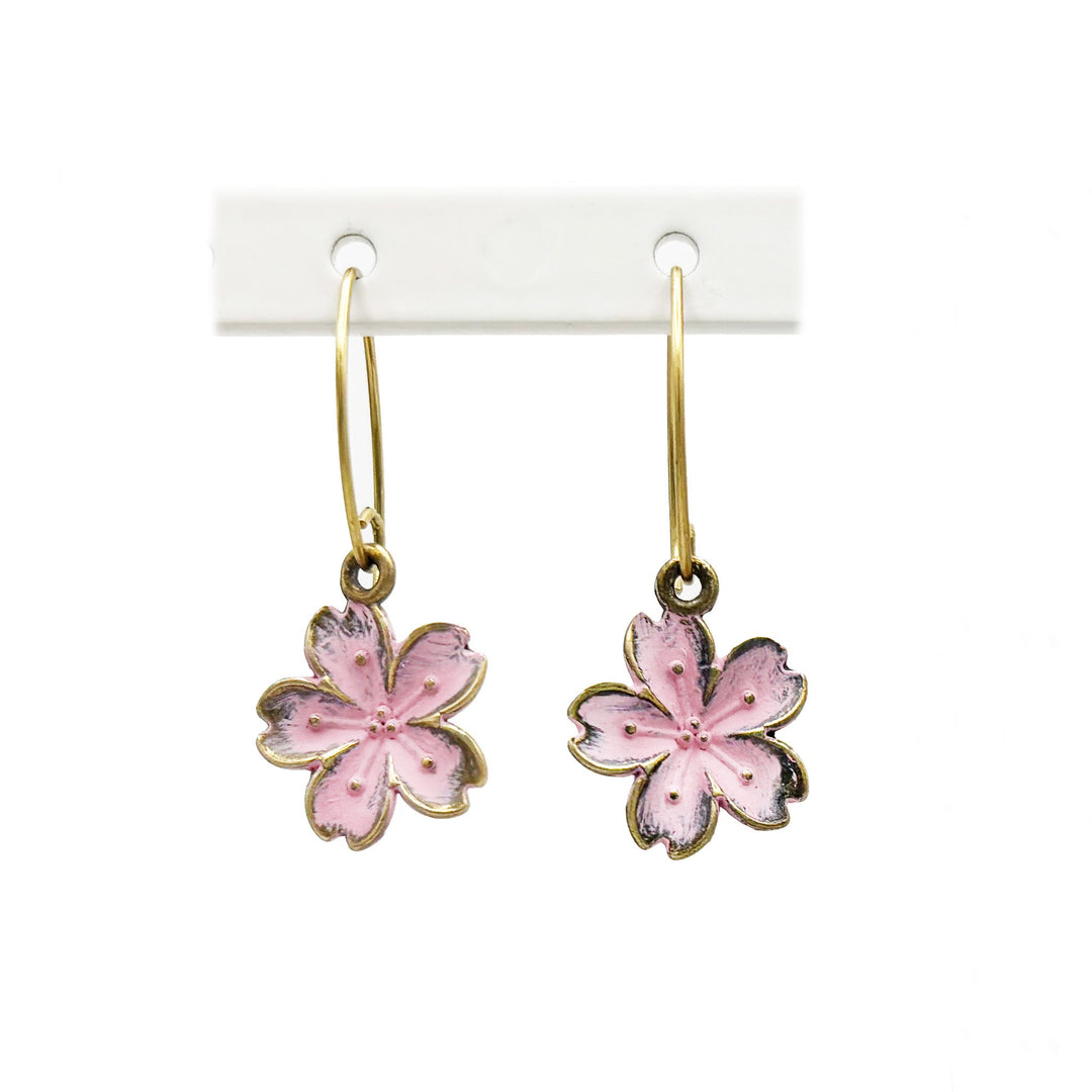 Cherry blossom earrings, hand-painted, artisan-made, hypoallergenic, ½” charms on 1” ear wires.