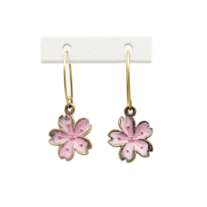 Cherry blossom earrings, hand-painted, artisan-made, hypoallergenic, ½” charms on 1” ear wires.