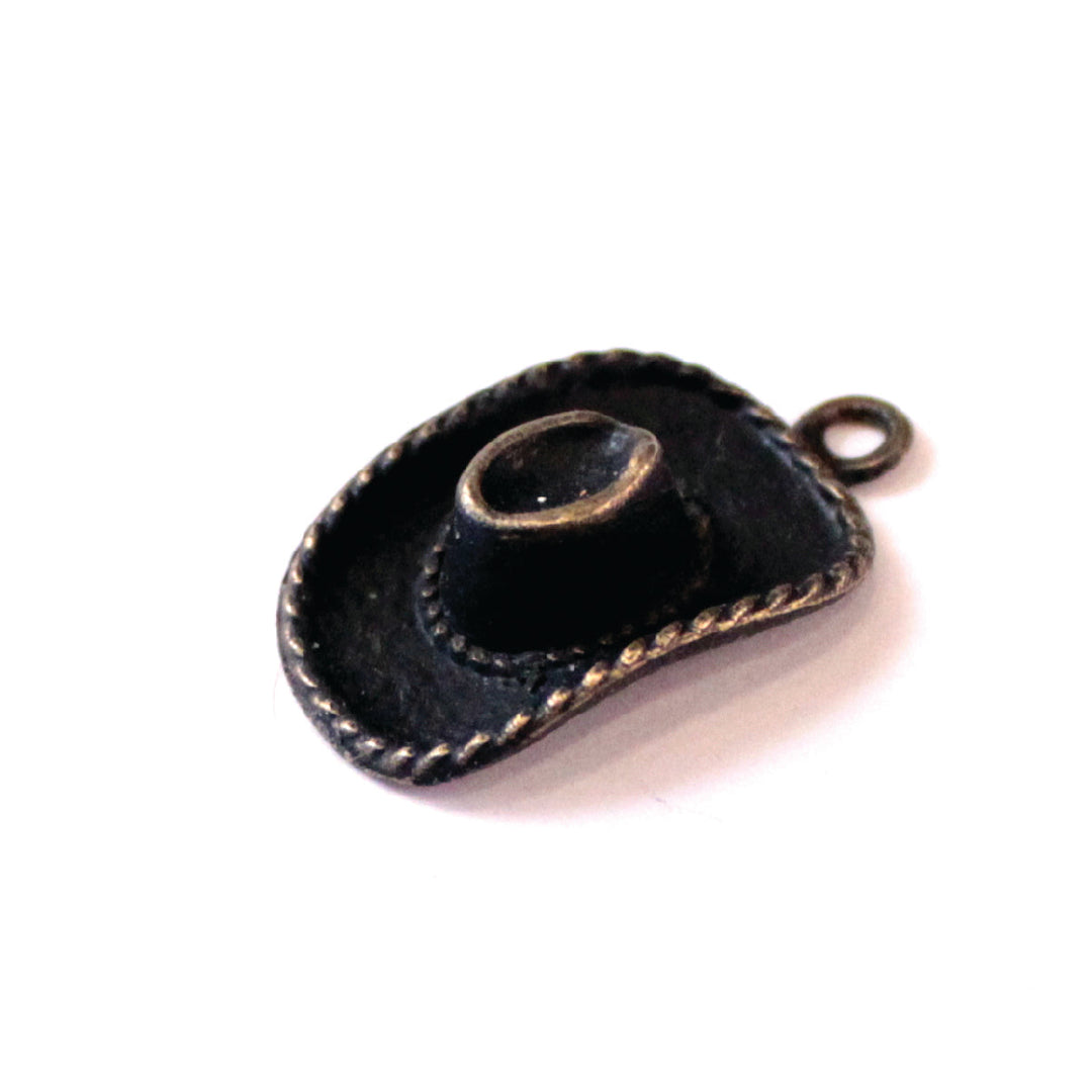 Cowboy Hat Charm - Hand-painted, Artisan-made, Hypoallergenic, Available as Charm on Card, Bracelet, or Necklace, 3/4" Size.
