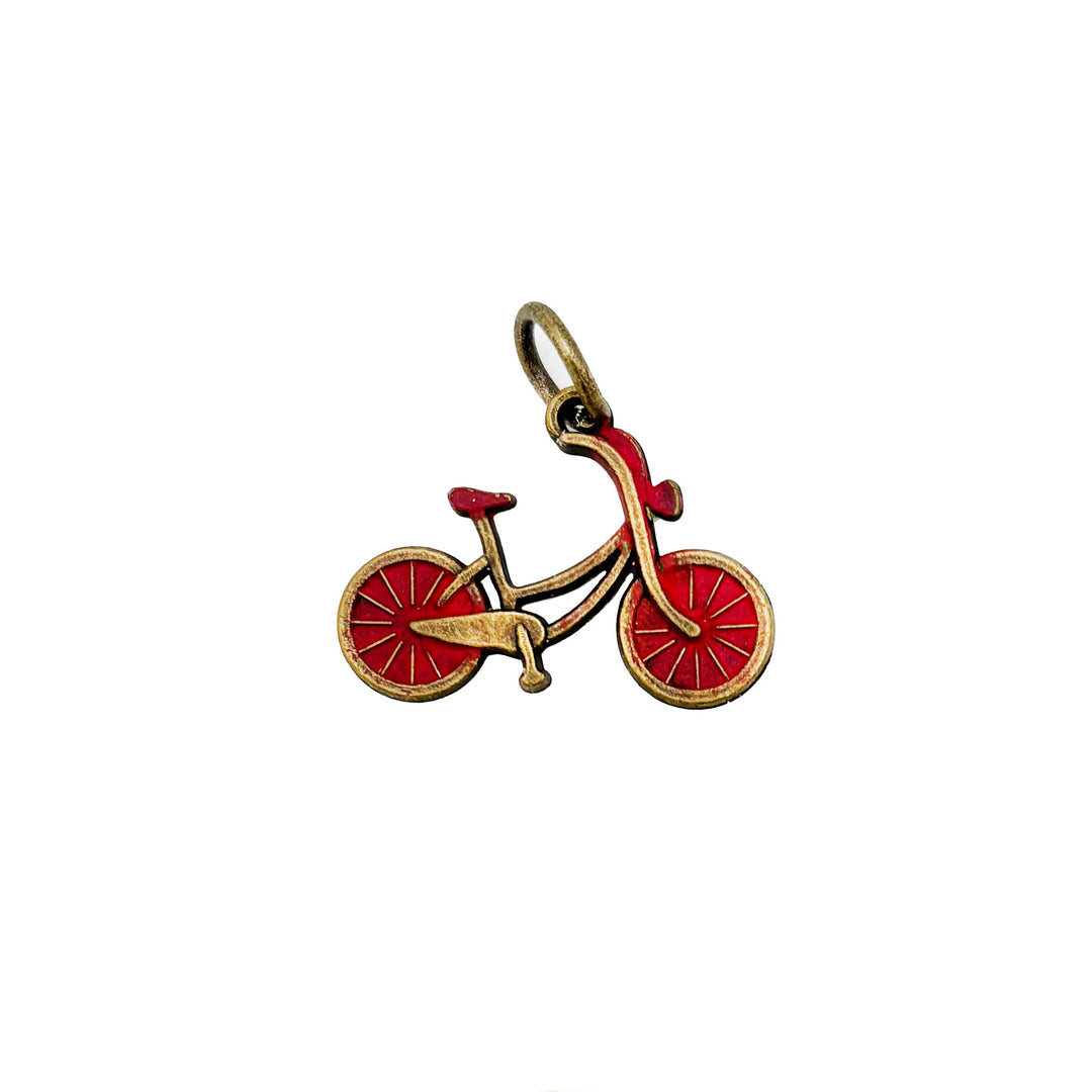 Antique bronze bicycle bike charm hand painted bright red and burnished. Charms come with jump rings.