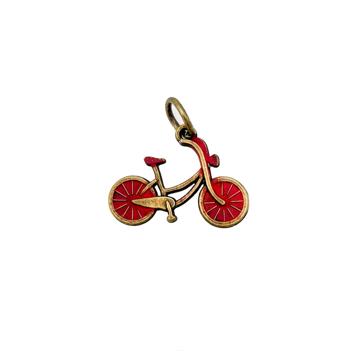 Antique bronze bicycle bike charm hand painted bright red and burnished. Charms come with jump rings.