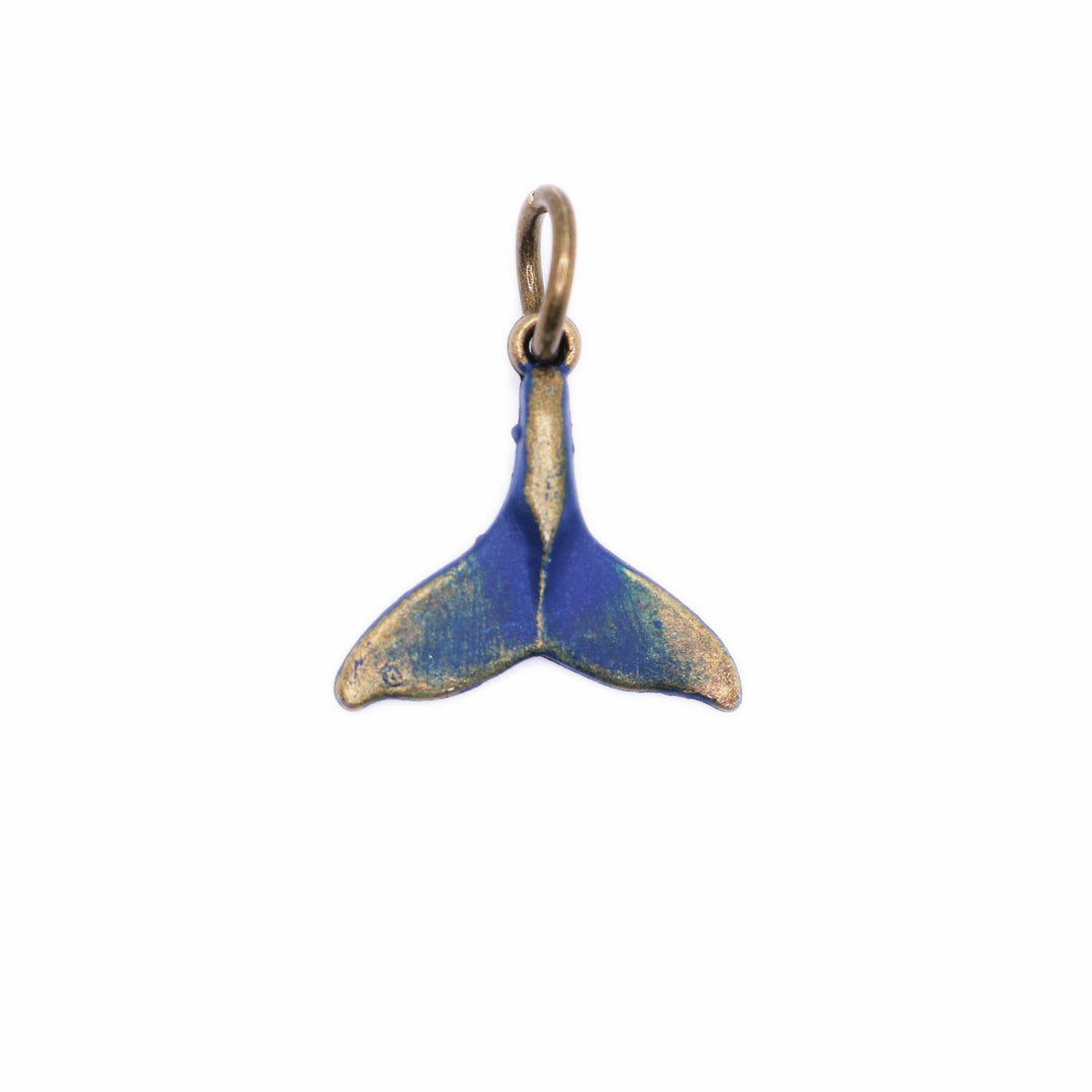 Whale Tail Charm - Symbol of Peace and Wisdom, Hand-Painted, Hypoallergenic, Available as Charm on Card, Bracelet, or Necklace.