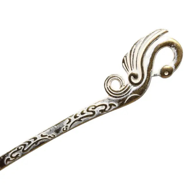Swan Hair Pin with Art Deco Design, 6 1/4” Long, Hand-Painted, Hypoallergenic