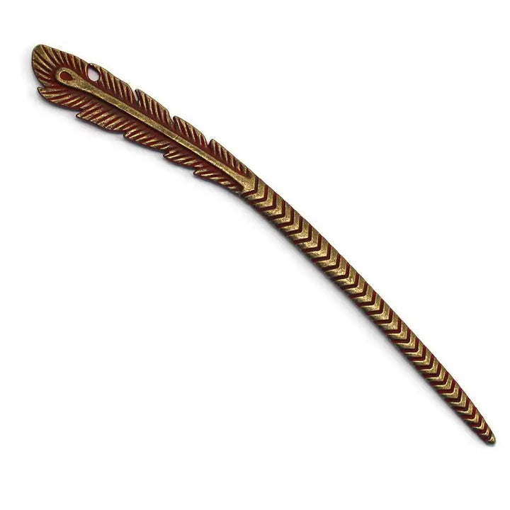 Feather Hair Pin for curls, hand-painted in Denver, 6 1/4” long, hypoallergenic.