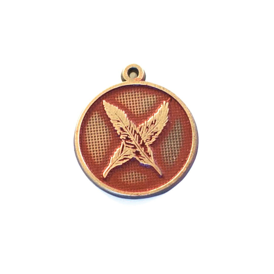 Warrior Token charm with hand-painted design, available as a card, bracelet, or necklace, hypoallergenic and crafted in Denver, CO.