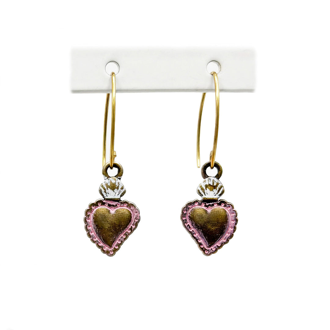 Sacred Heart on Fire Charm Earrings