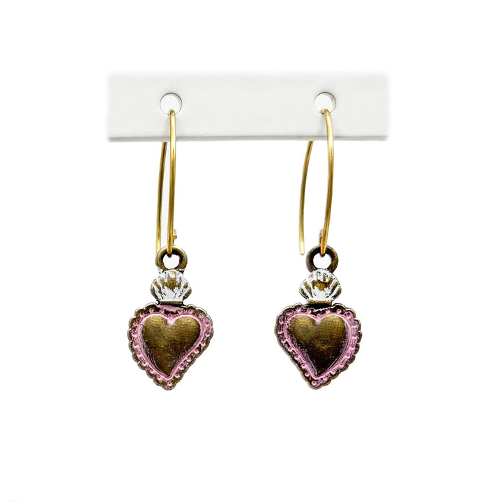 Sacred Heart on Fire Charm Earrings
