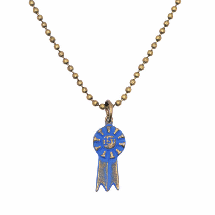 Blue Ribbon Charm - Symbol of Excellence and Recognition, Hand-Painted by Artisans, Available as Charm on Card, Bracelet, or Necklace, Hypoallergenic, Lead-Free, Nickel-Free, ½” Size with Jump Ring.