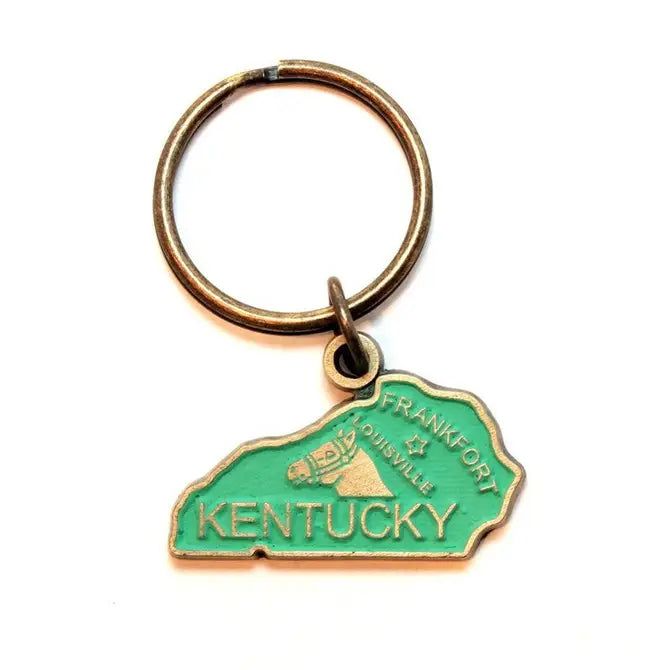 Kentucky State Charm Keychain with State Map and Racehorse Image