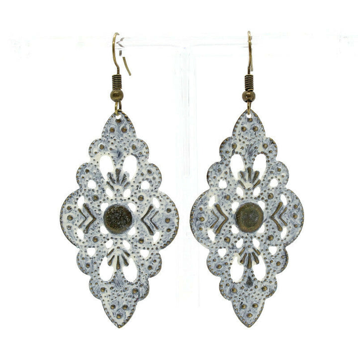 Victorian-inspired dangle earrings, hand-painted, 2.5" long, lightweight, hypoallergenic.