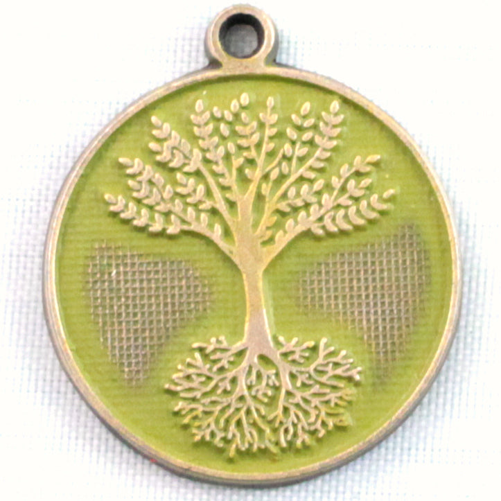 Tree of Life charm, hand-painted, 3/4” long, available as card, bracelet, or necklace, hypoallergenic, limited edition.