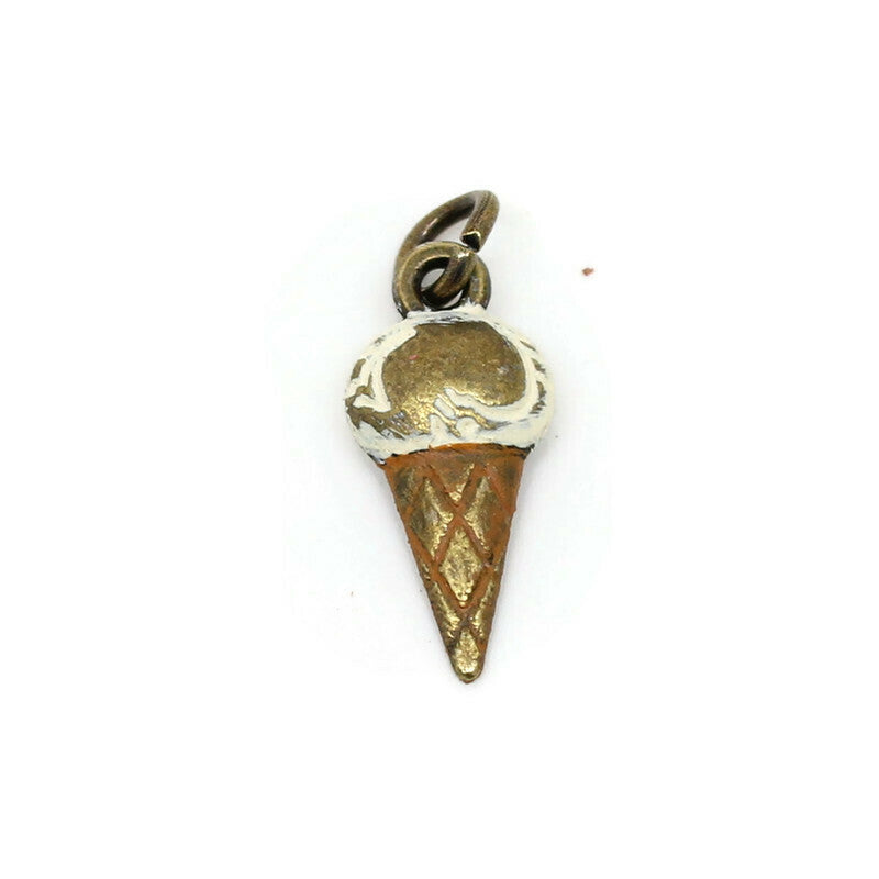 Ice Cream Cone Charm - Hand-painted, 3/4" long, available as charm on card, bracelet, or necklace, hypoallergenic, made in Denver, CO.