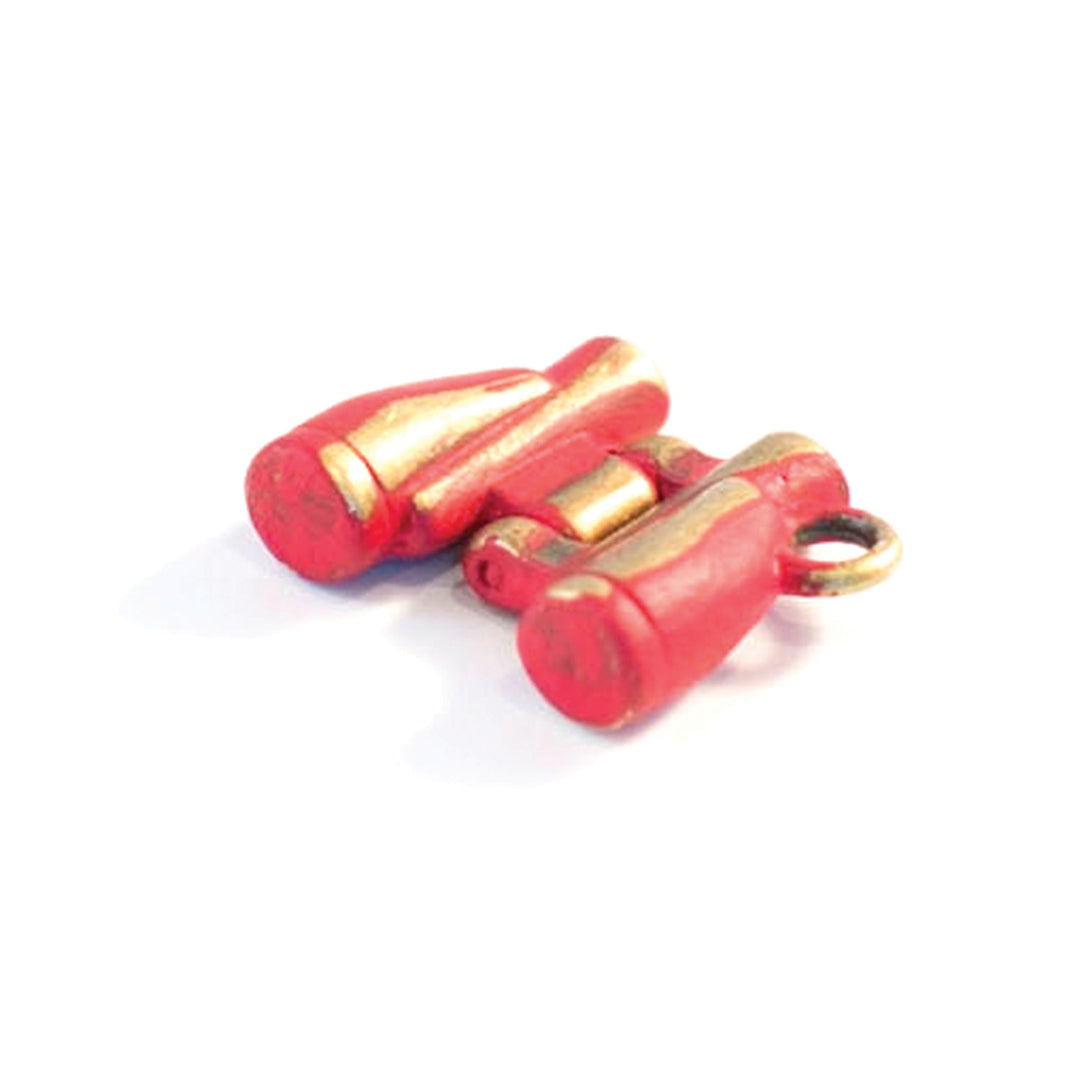 Antique bronze folding binoculars charm painted red and burnished to shiny gold. Charms come with attached jump ring.