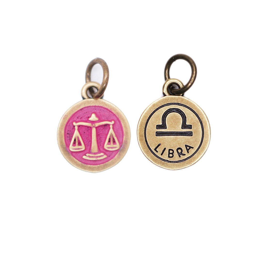 Libra Charms - Zodiac Sign Harmony, 1/2” Long, Hand-Painted, Hypoallergenic, Available as Charm on Card, Bracelet, or Necklace.
