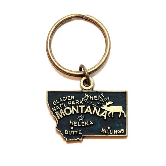 Montana State Keychain - Hand-Painted, Hypoallergenic, 1.5" Charm on 1" Bronze Keychain, Representing Montana's Natural Beauty and Adventure.