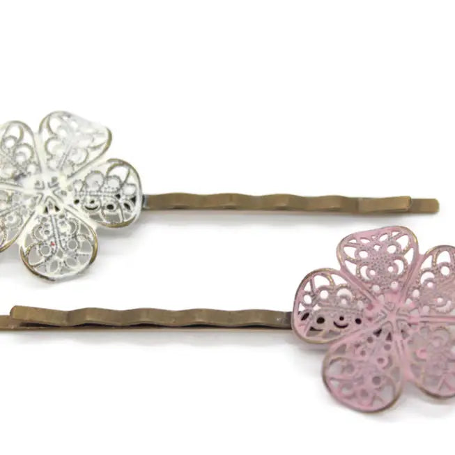 Posie Flower Filigree Bobby Pins Set of 2