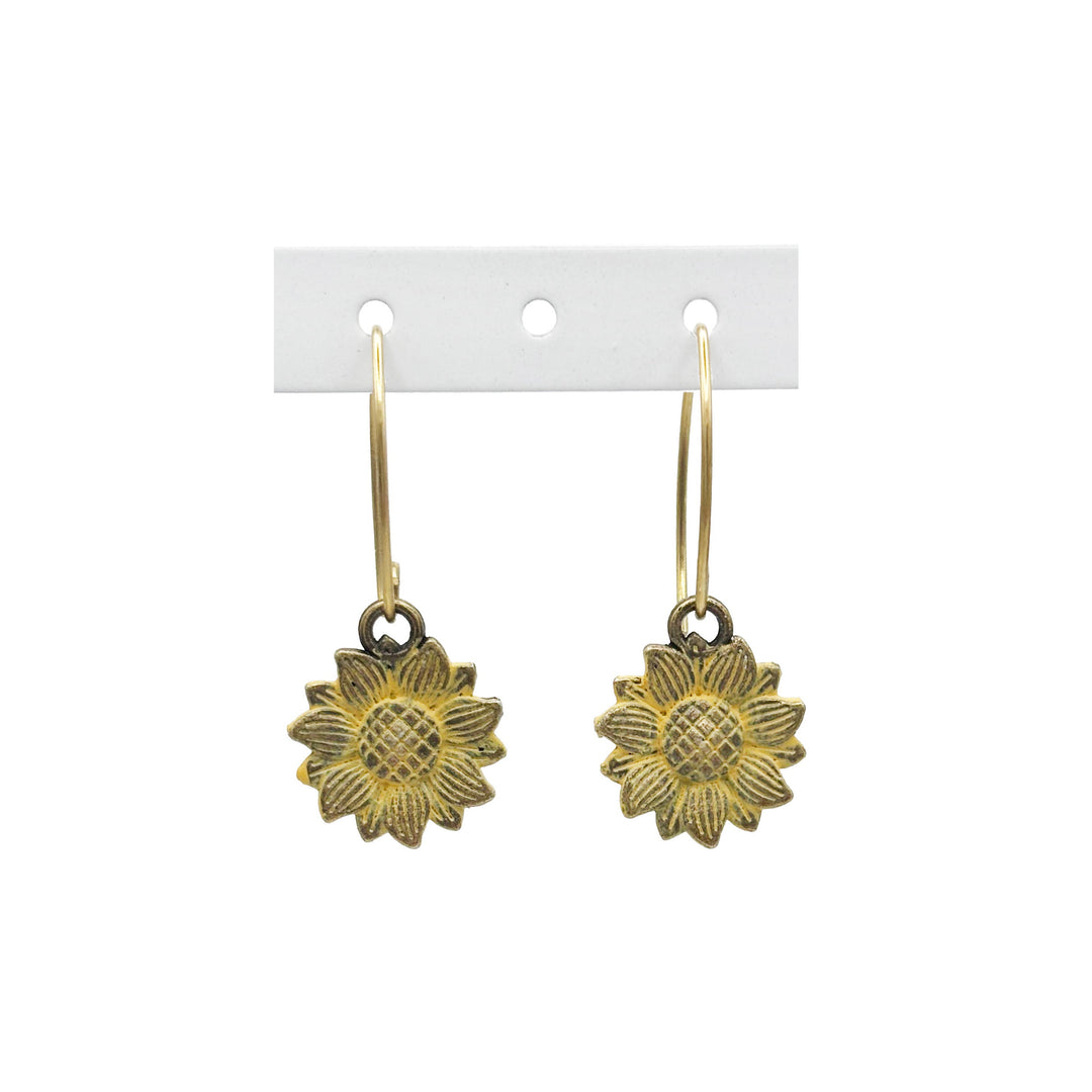 Sunflower Charm Earrings - Hand-painted, Hypoallergenic, 5/8” Charms on 1" Ear Wires, Made in Denver, CO.