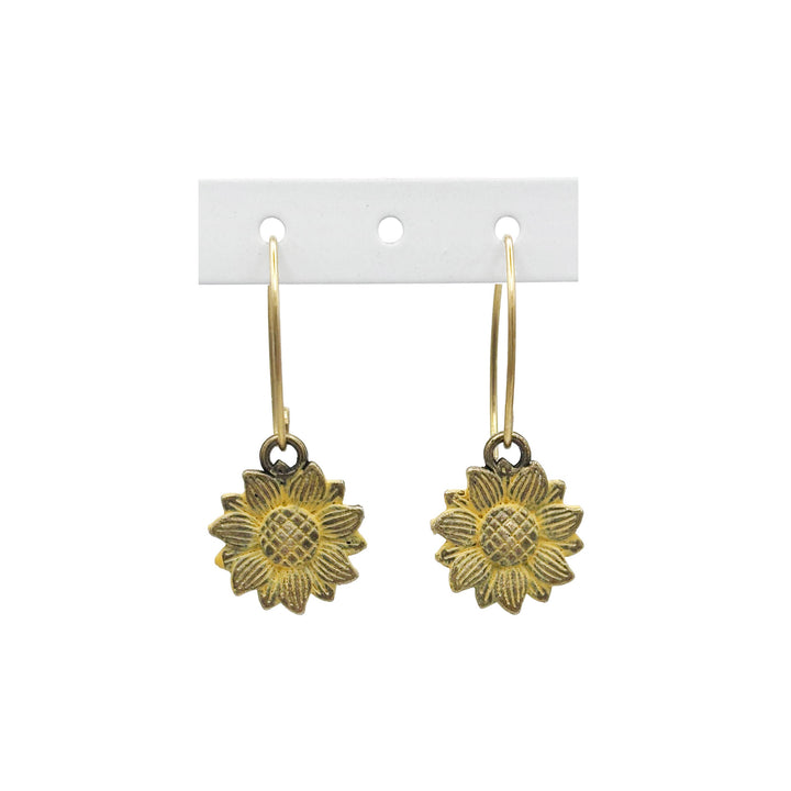 Sunflower Charm Earrings - Hand-painted, Hypoallergenic, 5/8” Charms on 1" Ear Wires, Made in Denver, CO.