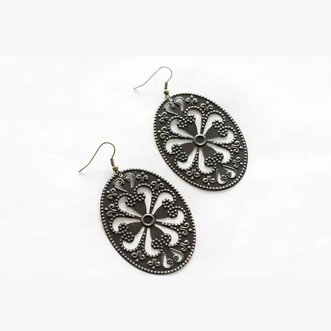 Rodeo Queen Earrings - Large Western Ovals, Lightweight Filigree, Hand-Painted, Hypoallergenic, 3” Drop