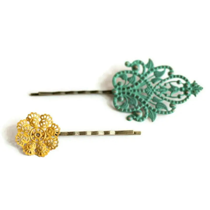 Opposites Attract Mismatched Filligree Bobby Pins