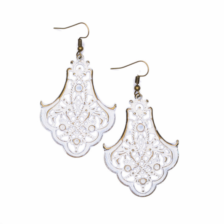 Fancy That Chandelier Filigree Earrings - Hand-painted, Lightweight, Hypoallergenic, 1 5/8” Wide, 3” Drop