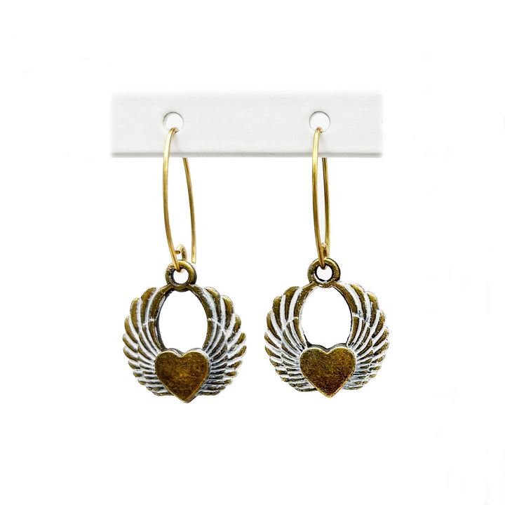 Winged Heart Charm Earrings