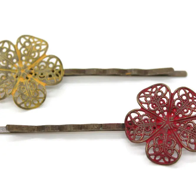 Posie Flower Filigree Bobby Pins Set of 2