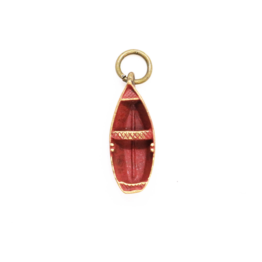 3D rowboat charm hand-painted by artisans, available as a charm on card, bracelet, or necklace, hypoallergenic and lead-free.