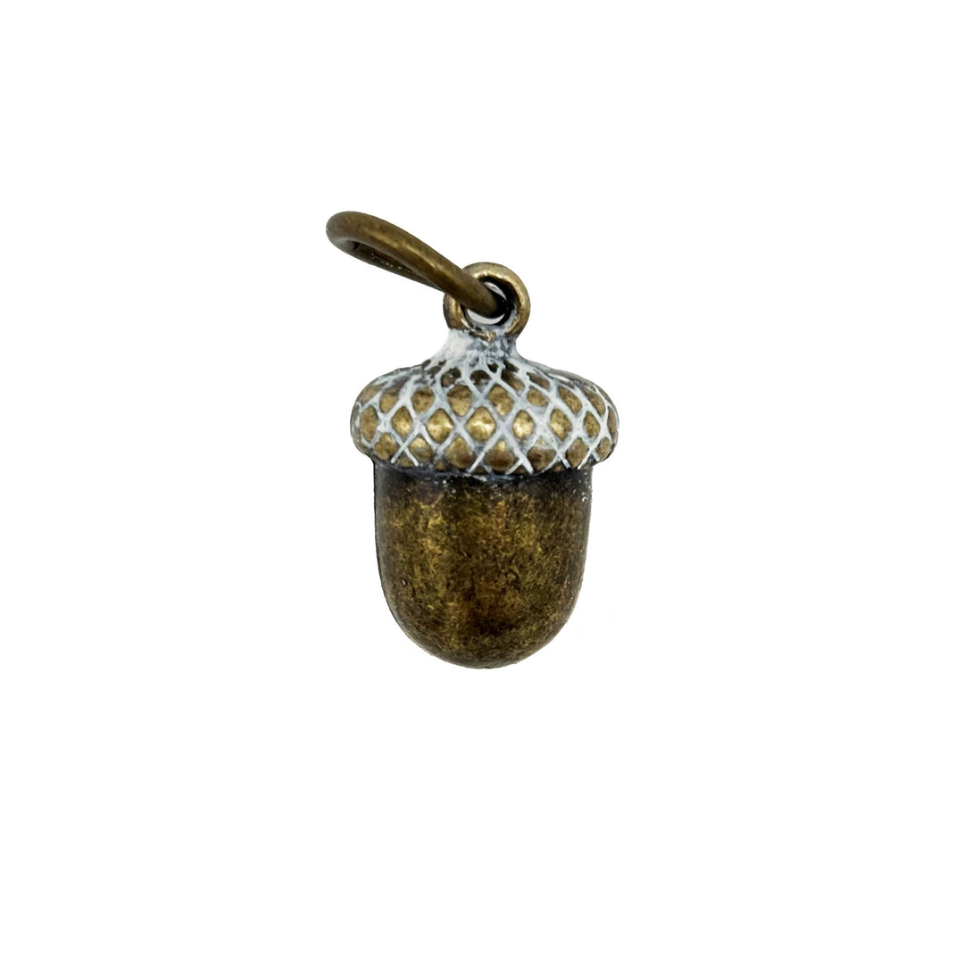 Antique bronze acorn charm with cap painted white.