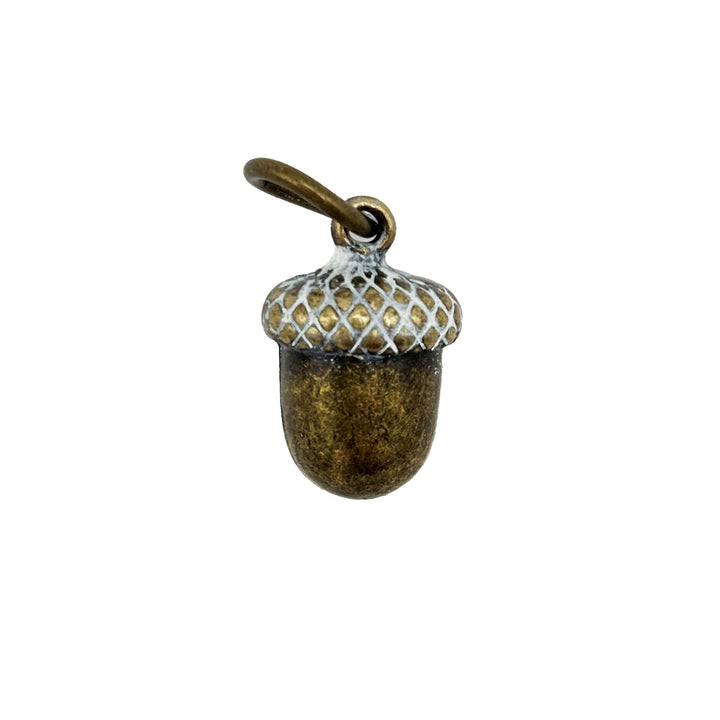 Antique bronze acorn charm with cap painted white.