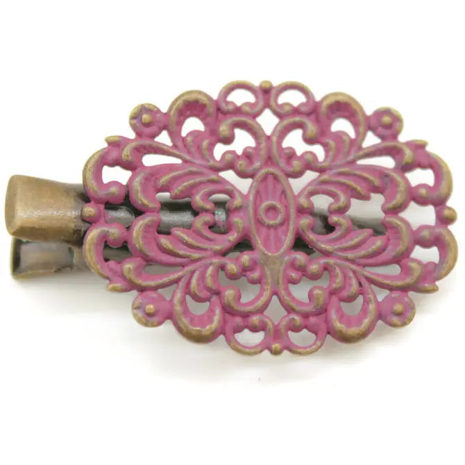 Higher Self Filigree Hair Clip with Spring Colors, 1 ½” Filigree Charms on 1 1/4” Clip, Hand-Painted in Denver, CO, Hypoallergenic