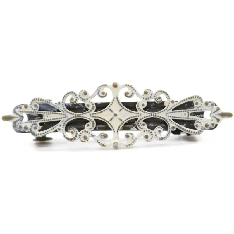 Earnest Filigree Barrette with Hand-Painted Swirls, 2 1/4” x ⅝” Charm on 2” Barrette, Hypoallergenic