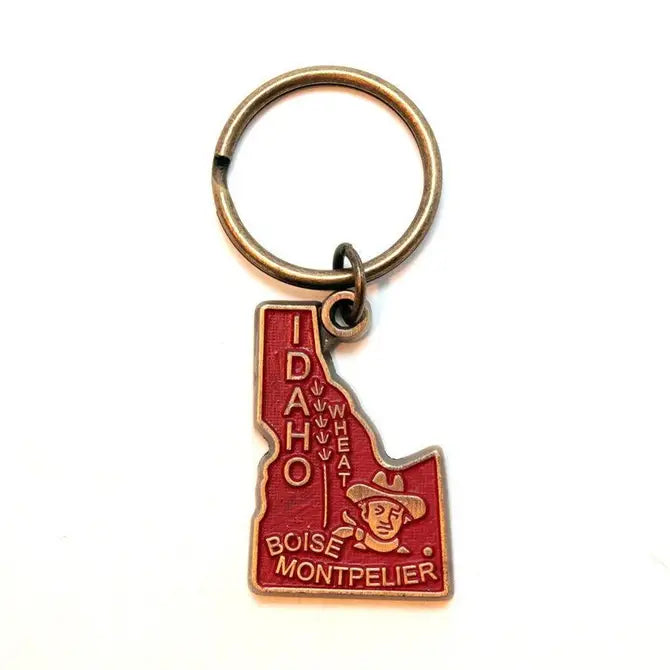 Idaho State Map Keychain - 1.5" Hand-Painted Charm on 1" Bronze Keychain, Hypoallergenic, Lead-Free, Nickel-Free
