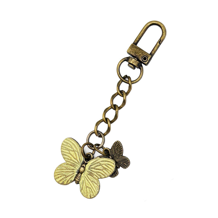 Hand-painted butterfly bag charm and keychain with lobster claw, 4.5 inches, hypoallergenic, made in Denver.