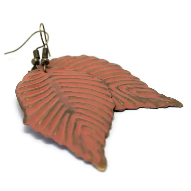 Grow a Pair Large Leaf Earrings - Hand-painted, lightweight, hypoallergenic, 3 1/4” drop, artisan-crafted in Denver, CO.
