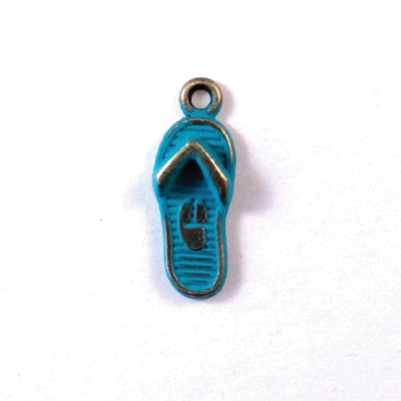 Flip Flop Charm with hand-painted design, available as a charm on card, bracelet, or necklace. Hypoallergenic and crafted in Denver, CO.