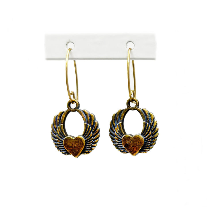 Winged Heart Charm Earrings