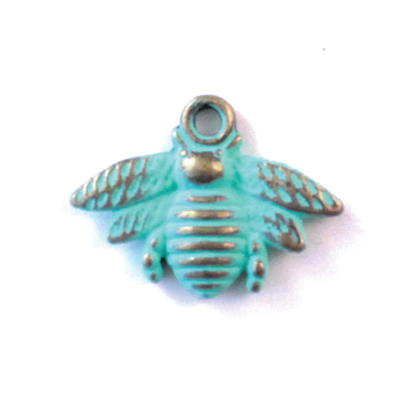 Antique bronze bee charm hand-painted mint and burnished.