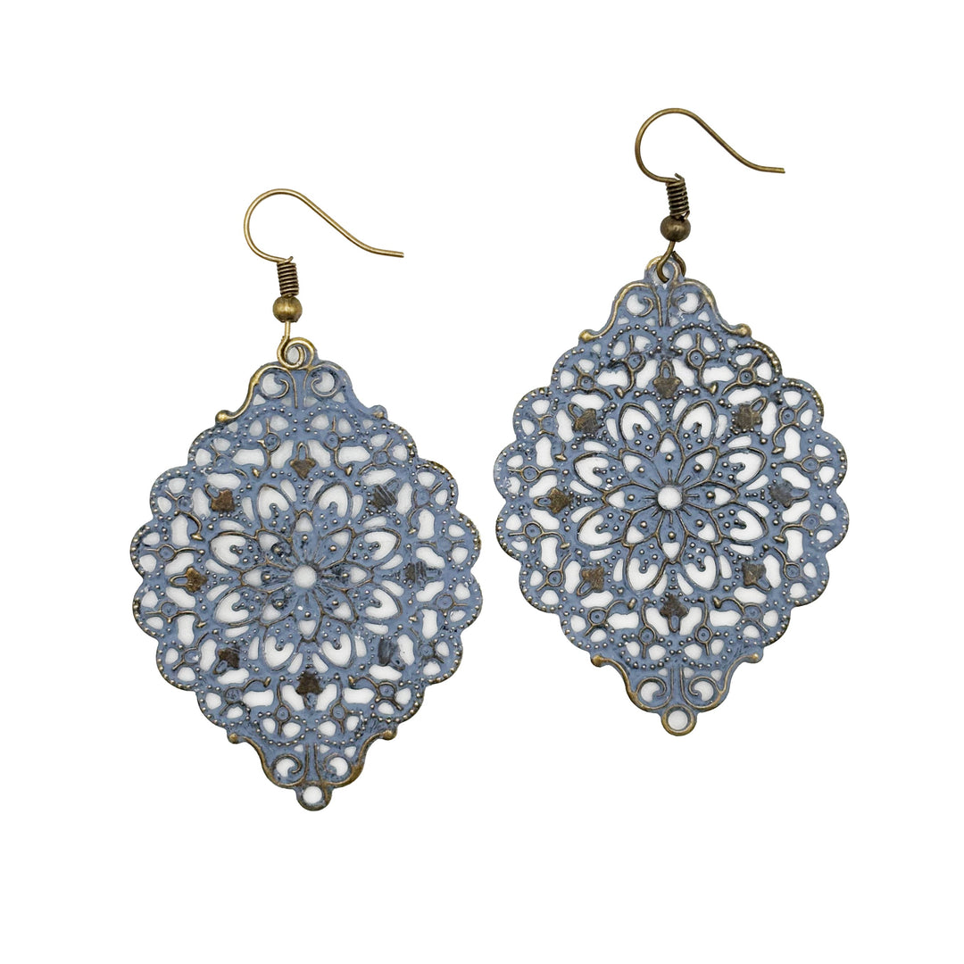 Dreamy vintage statement earrings, hand-painted in Denver, CO, 1.5" wide, 3" drop, lightweight, hypoallergenic, lead-free, nickel-free.