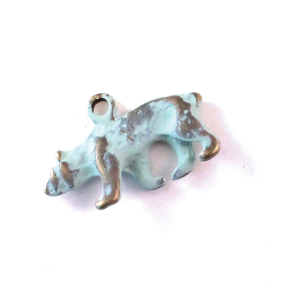Antique Bronze bear charm hand-painted mint and burnished.