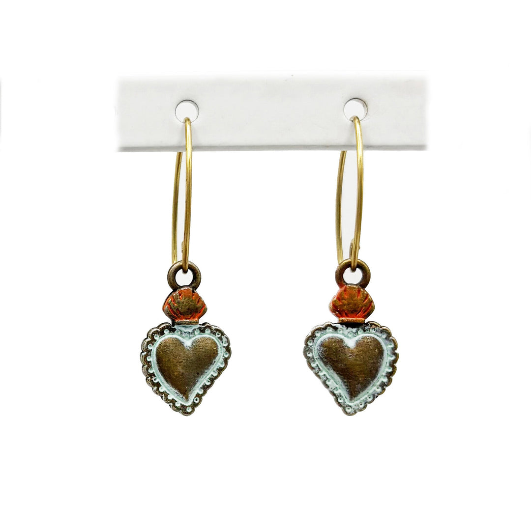 Hand-painted Mexican-inspired sacred heart charms on gold-toned dangle wires
