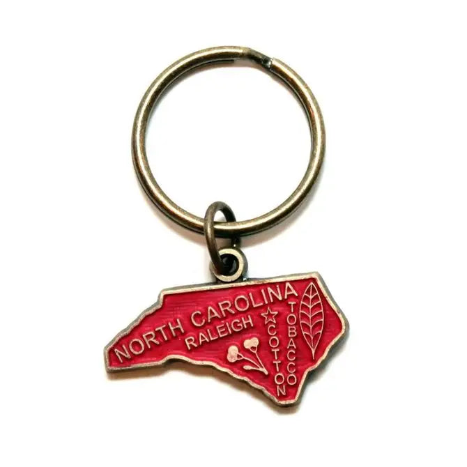 North Carolina state map keychain, hand-painted, bronze, hypoallergenic, 1.5" charm, 1" keychain.