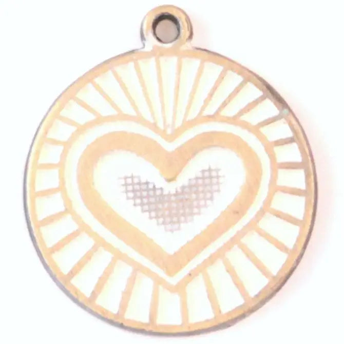 Antique bronze charm painted cream and burnished to shiny gold. One side depicts a beaming heart. Reverse side says "Blessed".