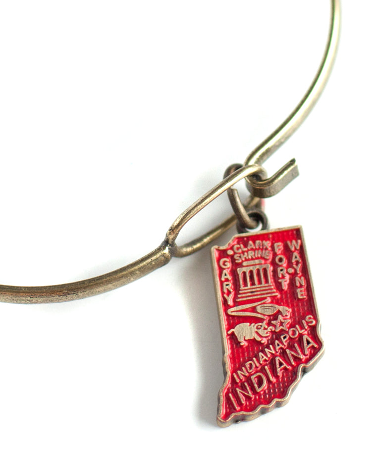 Indiana State Charms - Map Shape, Agricultural Heritage, Hand-Painted, Hypoallergenic, 1" Long, Available as Charm on Card, Bracelet, or Necklace