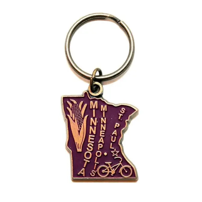 Minnesota North Star State Keychain with hand-painted charm, 1.5 inches long, on a 1-inch bronze keychain, hypoallergenic, lead-free, nickel-free.