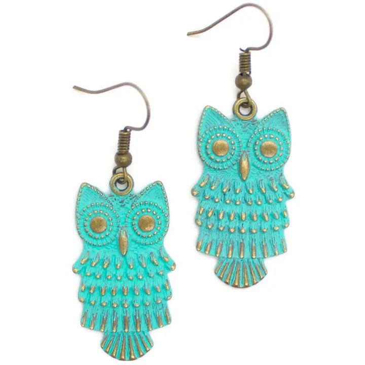 Give a Hoot Owl Statement Earrings with '70s vibes, hand-painted, 2.5-inch drop, lightweight, hypoallergenic